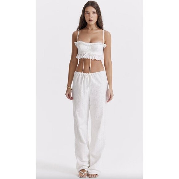 HOUSE OF CB Frankie Broderie Anglaise Drawstring Pants in Ivory Size Small - Picture 12 of 15